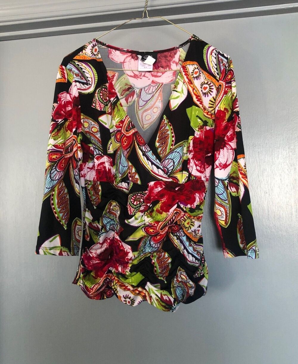 Libra Women’s Cross Body Babydoll Bright Floral with gathering 3/4 sleeves